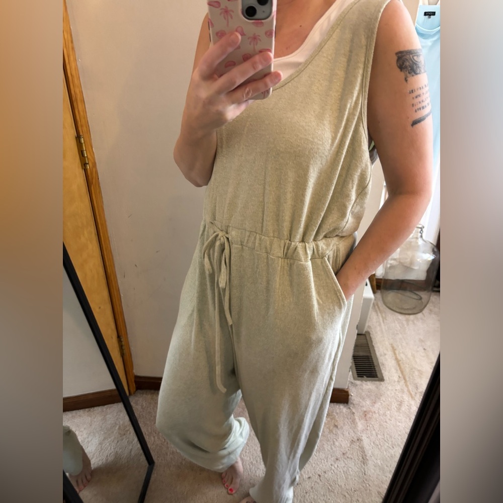 NWT 7 For All Mankind Sage Green Soft Knit Weekender Jumpsuit